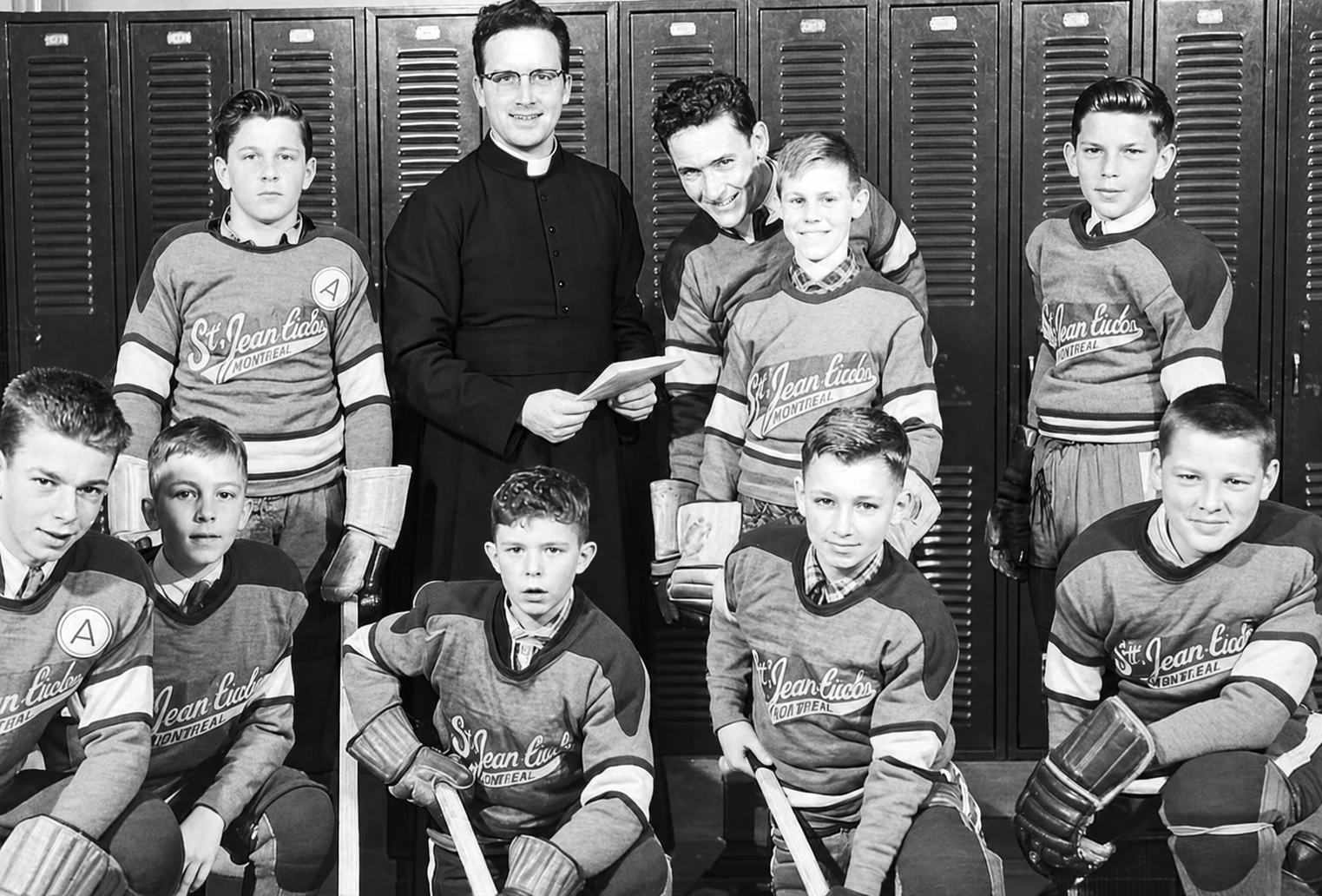 Bantam hockey team with coach Robert Thibodeau