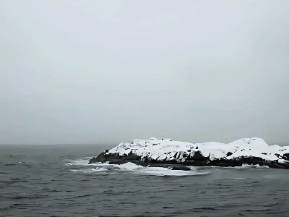 Côte enneigée bordant la mer
