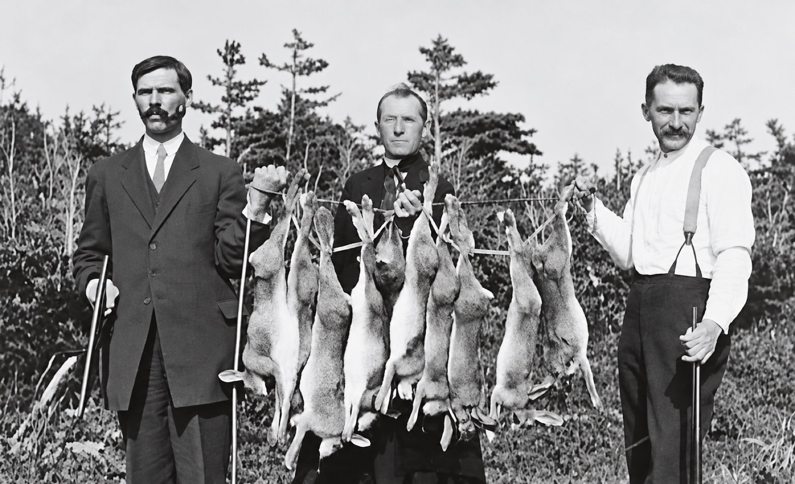 Scène de chasse aux lièvres à Anticosti, photographie restaurée