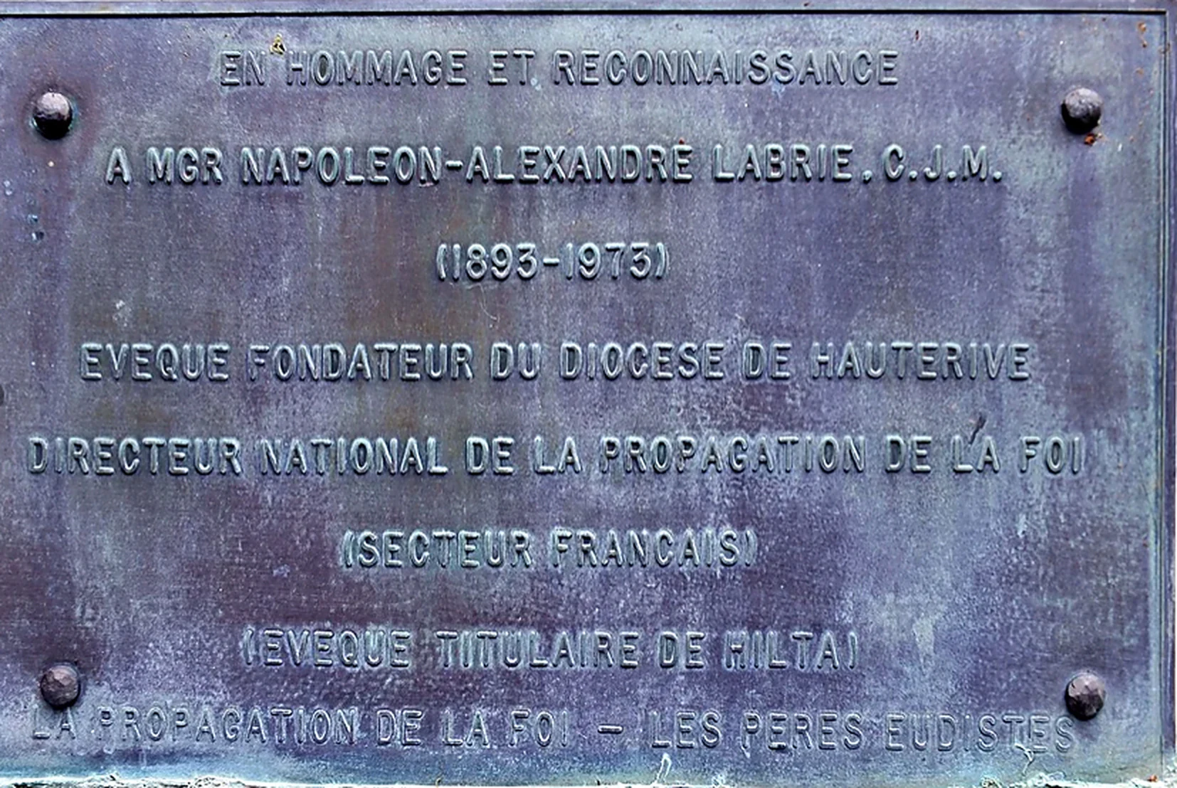 Targa commemorativa dedicata a mons. Napoléon-Alexandre Labrie