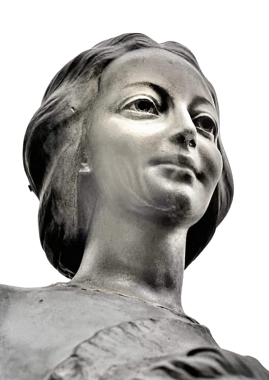 Détail de la statue Nostra Signora del Mondo, cadré en contre-plongée