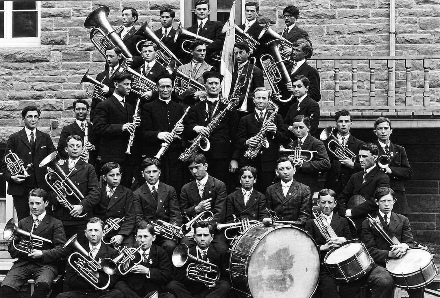 Brass band with Father Raflegeau