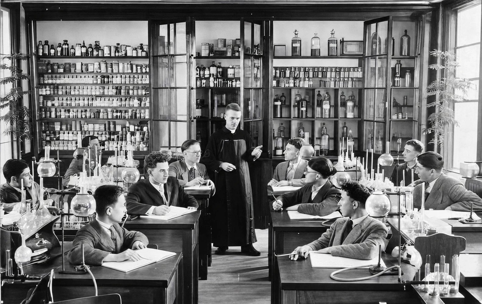 Chemistry class with Father H. Boudreau in 1928