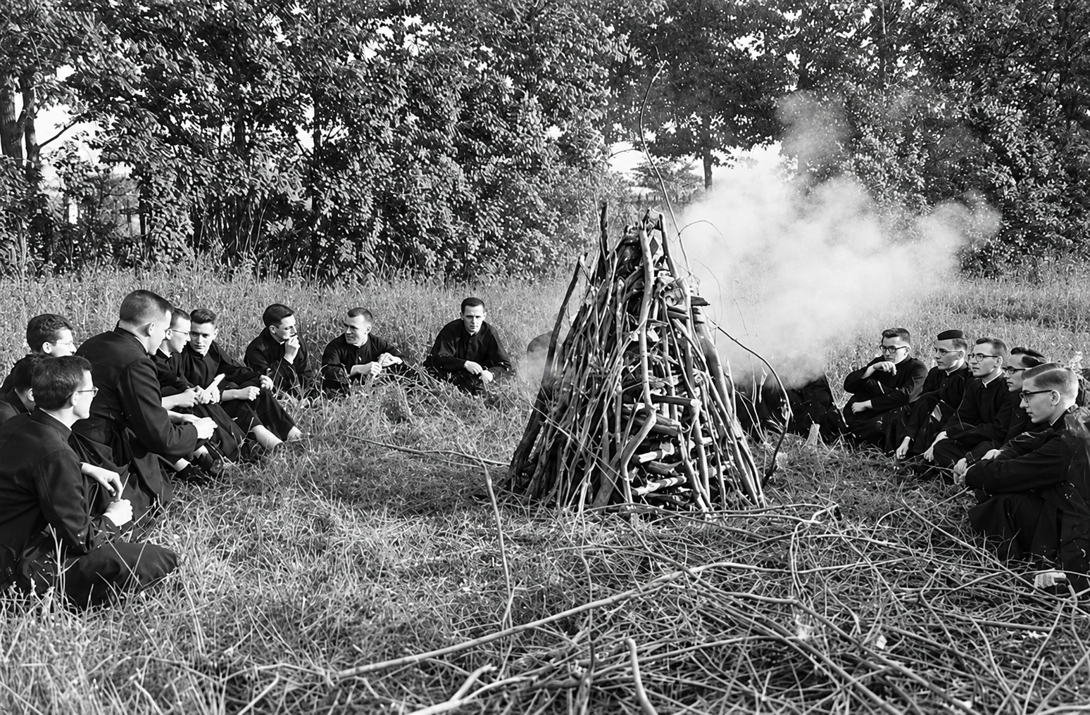 Seminaristas y fuego de campo